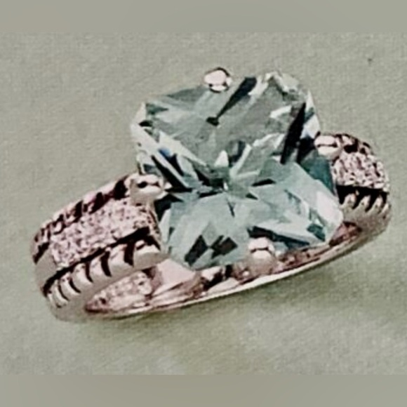 Lia Sophia Greek Isle Aqua Green Cushion Cut and CZ Ring Size 7 - Picture 4 of 11
